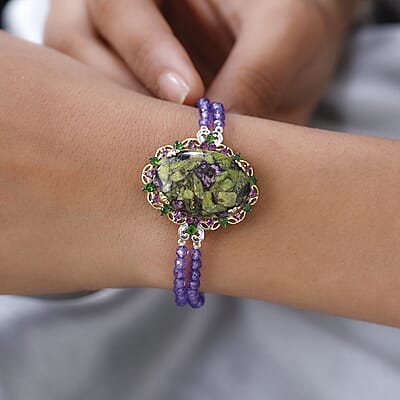 Tasmanian Stichtite and Multi Gemstone Bracelet in Vermeil YG and Platinum Over Sterling Silver (6.50-8.50In) 31.00 ctw