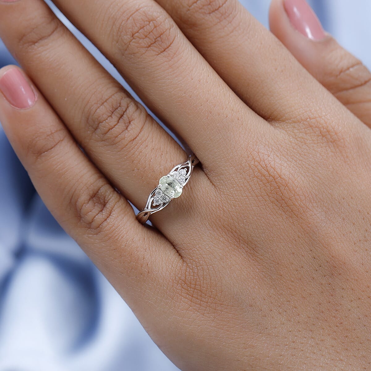 Natural Chrysoberyl and Moissanite Ring in Platinum Over Sterling Silver 0.65 ctw image number 2