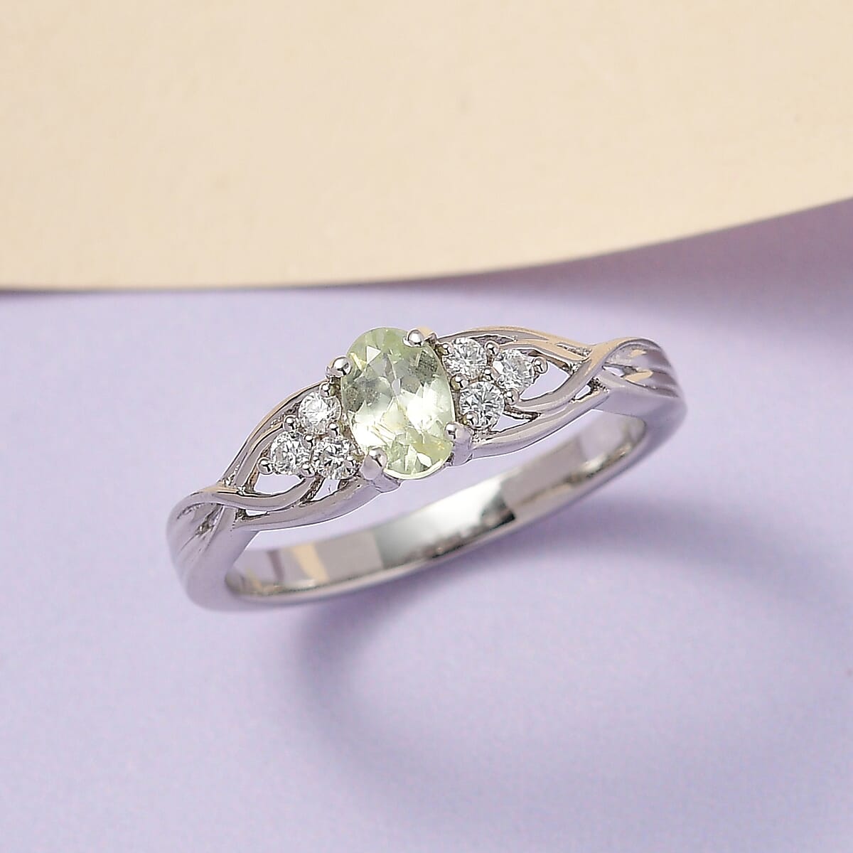 Natural Chrysoberyl and Moissanite Ring in Platinum Over Sterling Silver (Size 8.0) 0.65 ctw image number 1