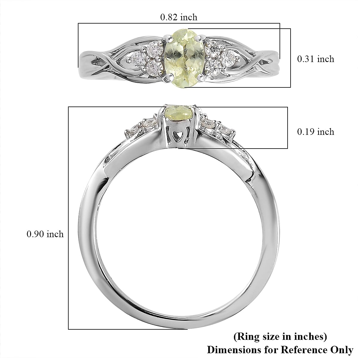 Natural Chrysoberyl and Moissanite Ring in Platinum Over Sterling Silver (Size 8.0) 0.65 ctw image number 5