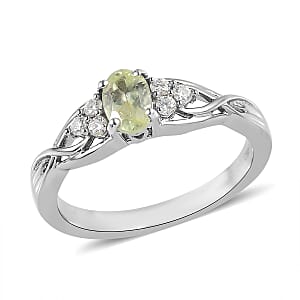 Natural Chrysoberyl and Moissanite Ring in Platinum Over Sterling Silver (Size 9.0) 0.65 ctw