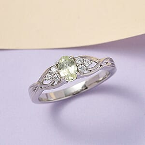 Natural Chrysoberyl and Moissanite Ring in Platinum Over Sterling Silver (Size 9.0) 0.65 ctw