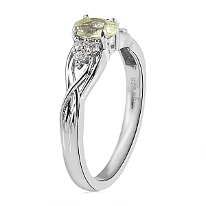 Natural Chrysoberyl and Moissanite Ring in Platinum Over Sterling Silver (Size 9.0) 0.65 ctw