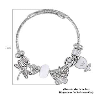 Austrian Crystal, White Glass, Enameled Bracelet (6.5-7.5In) in Stainless Steel & Silvertone , Tarnish-Free, Waterproof, Sweat Proof Jewelry