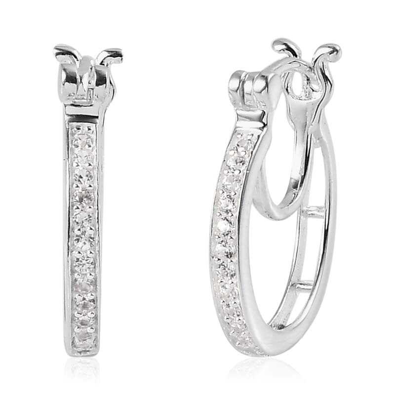 White Zircon Hoop Earrings in Sterling Silver 0.35 ctw