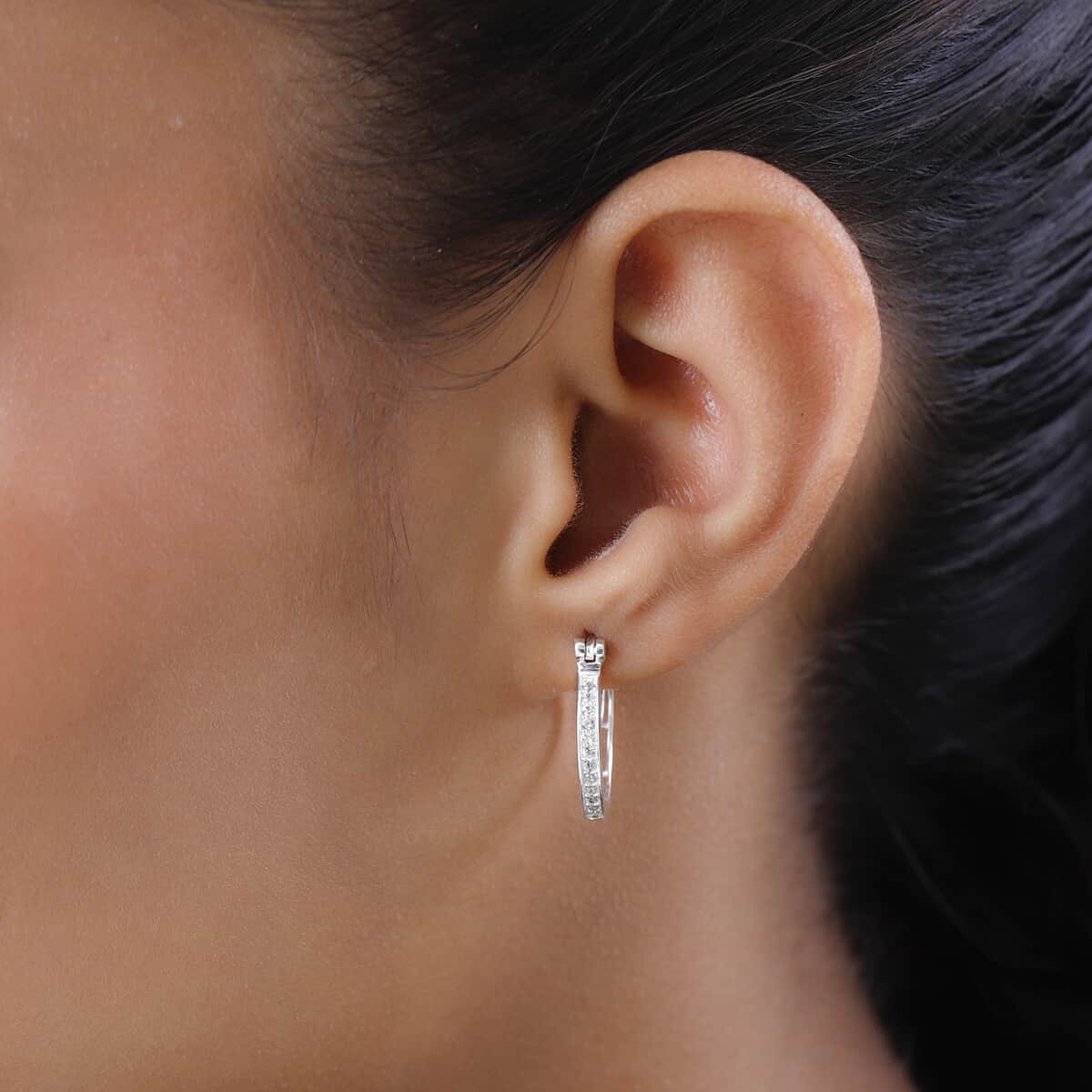 White Zircon Hoop Earrings in Sterling Silver 0.35 ctw image number 2