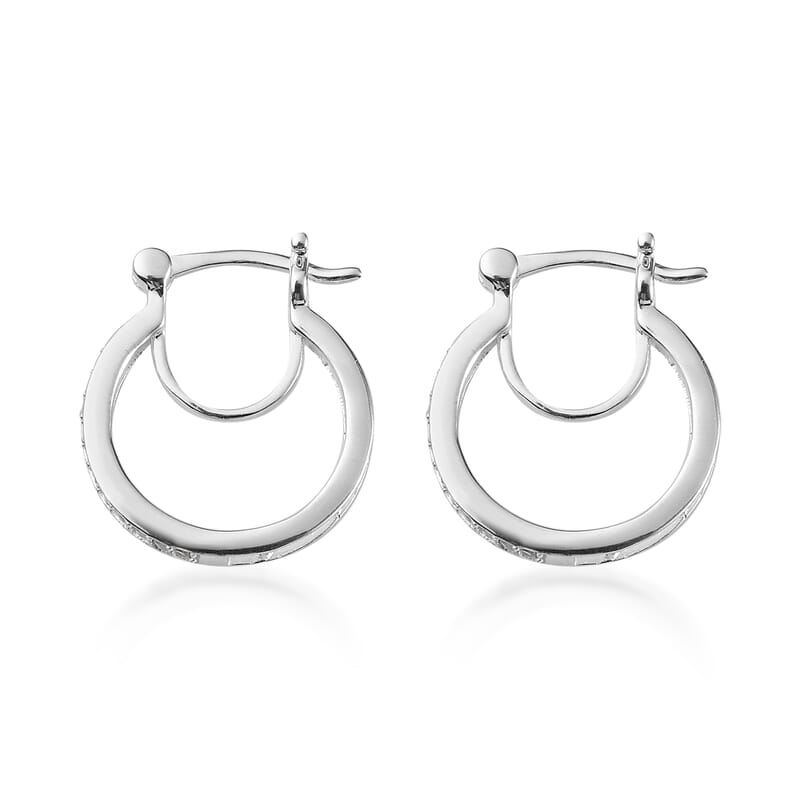 White Zircon Hoop Earrings in Sterling Silver 0.35 ctw