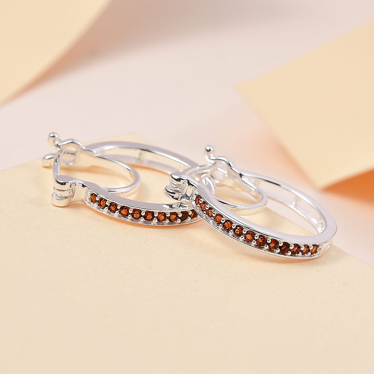 Mozambique Garnet Hoop Earrings in Sterling Silver 0.25 ctw image number 1