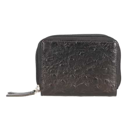 PASSAGE Black Genuine Leather Ostrich Embossed RFID Women's Wallet image number 0