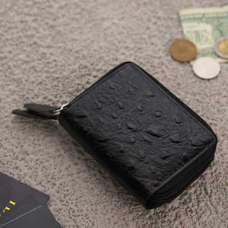 PASSAGE Black Genuine Leather Ostrich Embossed RFID Women's Wallet image number 1