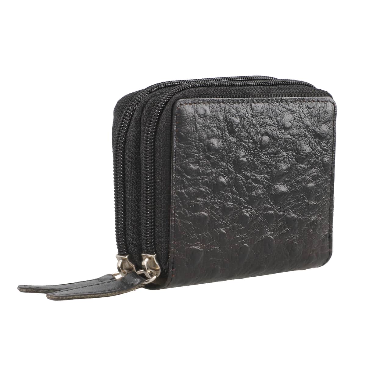 PASSAGE Black Genuine Leather Ostrich Embossed RFID Women's Wallet image number 6