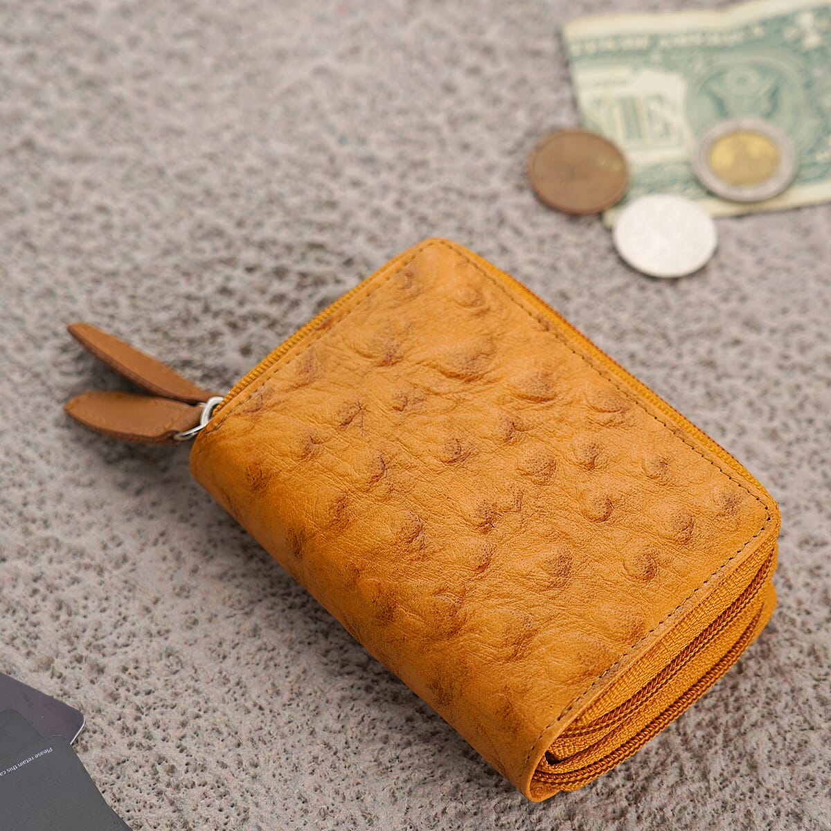 Passage Cognac Genuine Leather Ostrich Embossed RFID Women's Wallet image number 1