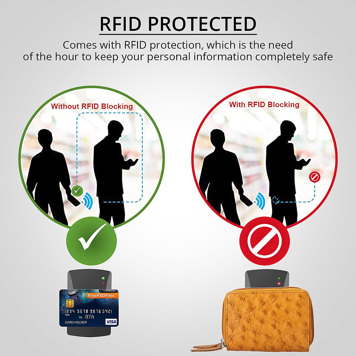 Passage Cognac Genuine Leather Ostrich Embossed RFID Women's Wallet image number 2