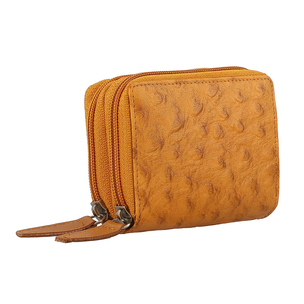 Passage Cognac Genuine Leather Ostrich Embossed RFID Women's Wallet image number 6