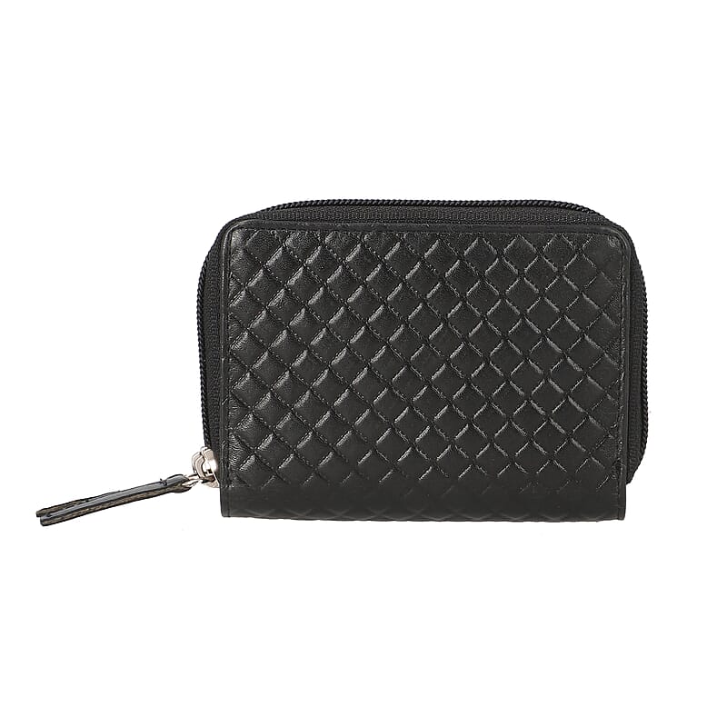 Passage Black Genuine Leather Quilted Embossed RFID Women's Wallet