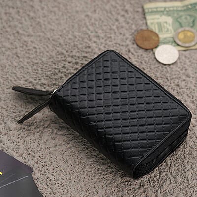 Passage Black Genuine Leather Quilted Embossed RFID Women's Wallet