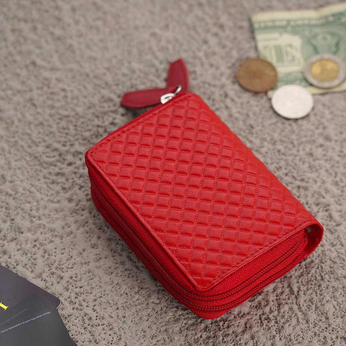 Passage Red Genuine Leather Quilted Embossed RFID Women's Wallet image number 1