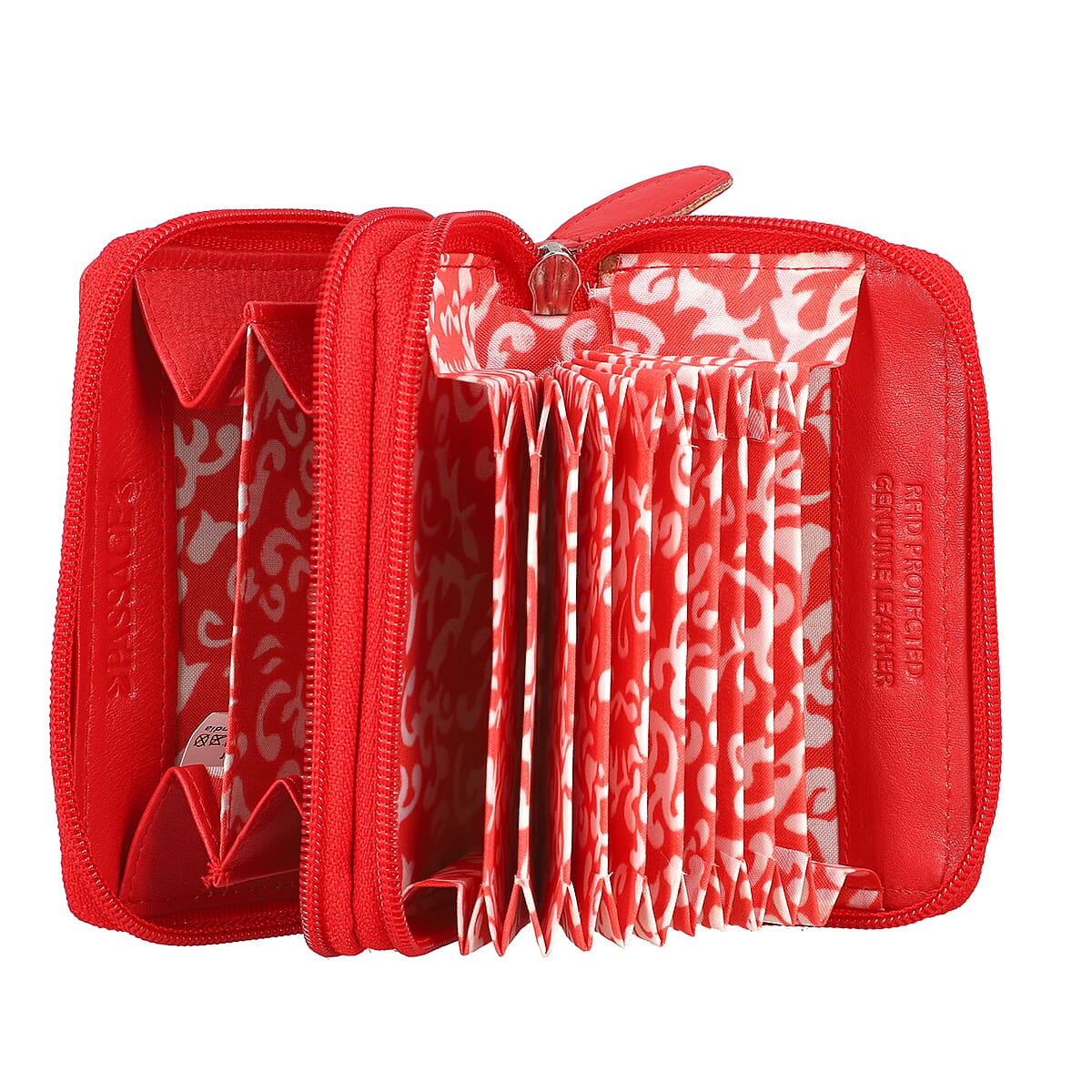 Passage Red Genuine Leather Quilted Embossed RFID Women's Wallet image number 4