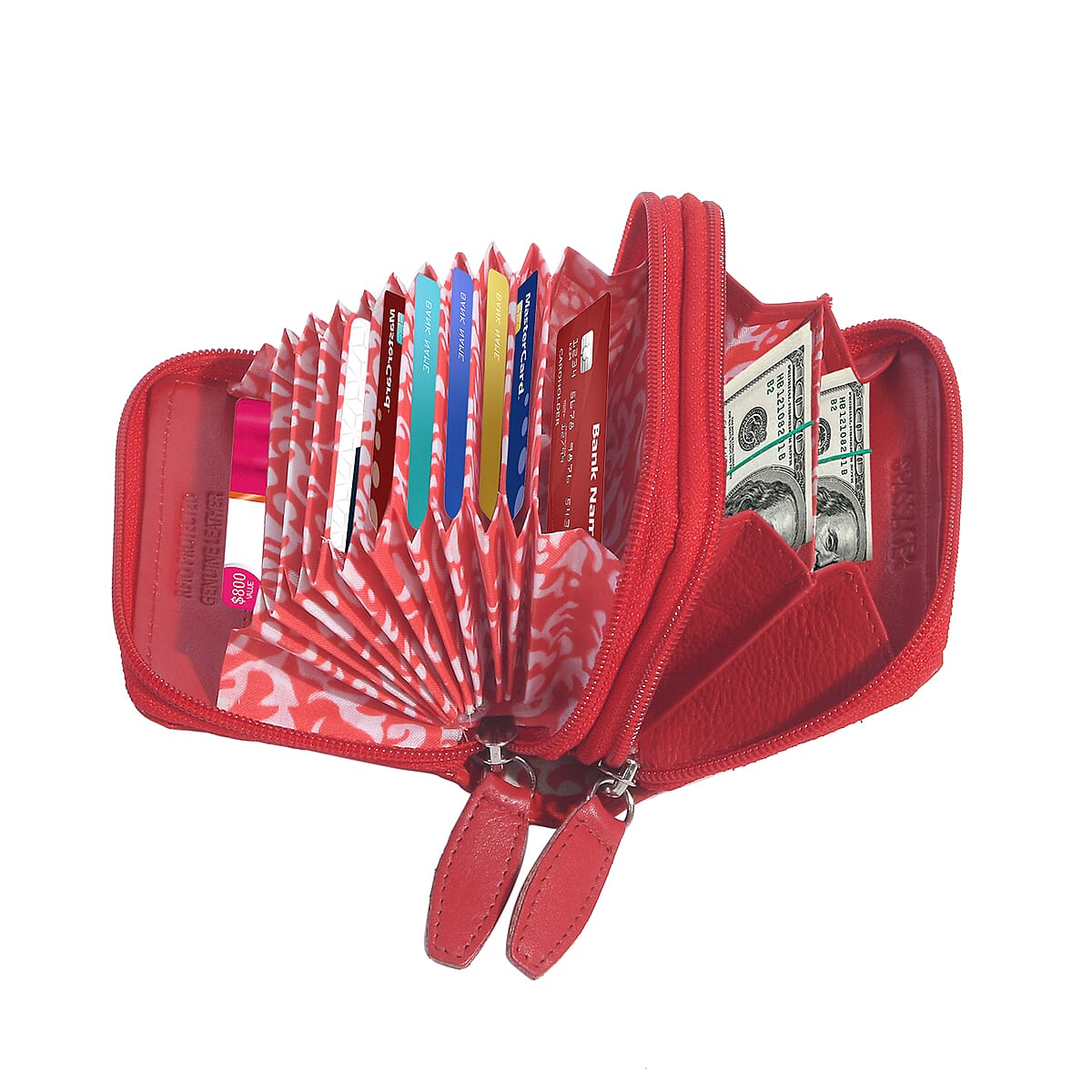 Passage Red Genuine Leather Quilted Embossed RFID Women's Wallet image number 6