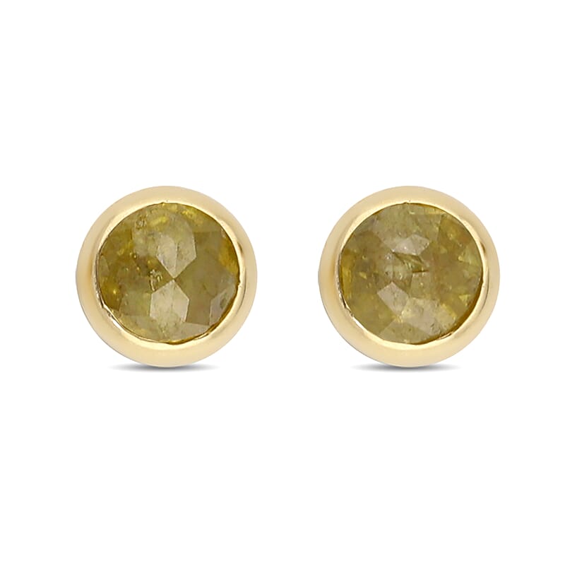 Luxoro SGL Certified 10K Yellow Gold Rose Cut Natural Yellow Diamond Stud Earrings 0.50 ctw