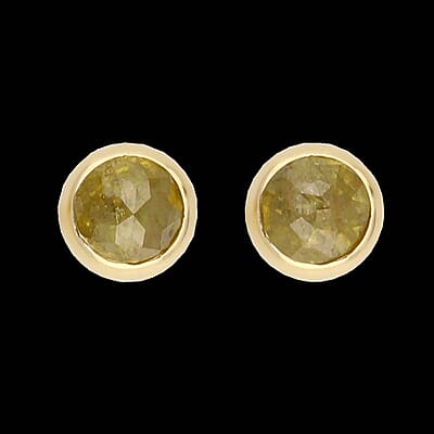 Luxoro SGL Certified 10K Yellow Gold Rose Cut Natural Yellow Diamond Stud Earrings 0.50 ctw