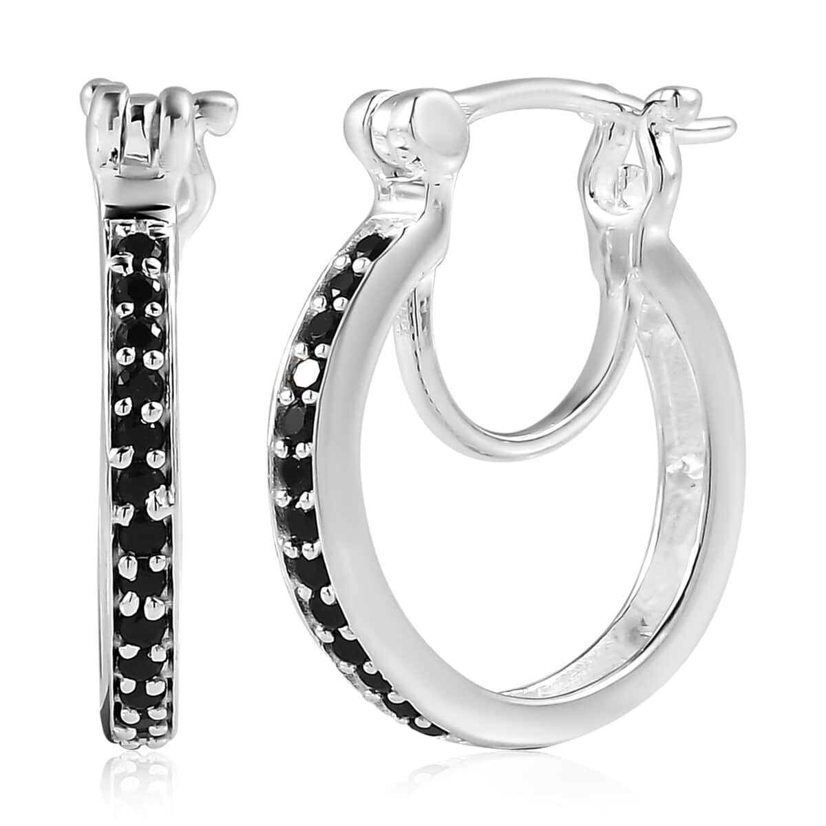 Thai Black Spinel Hoop Earrings in Sterling Silver 0.35 ctw image number 0