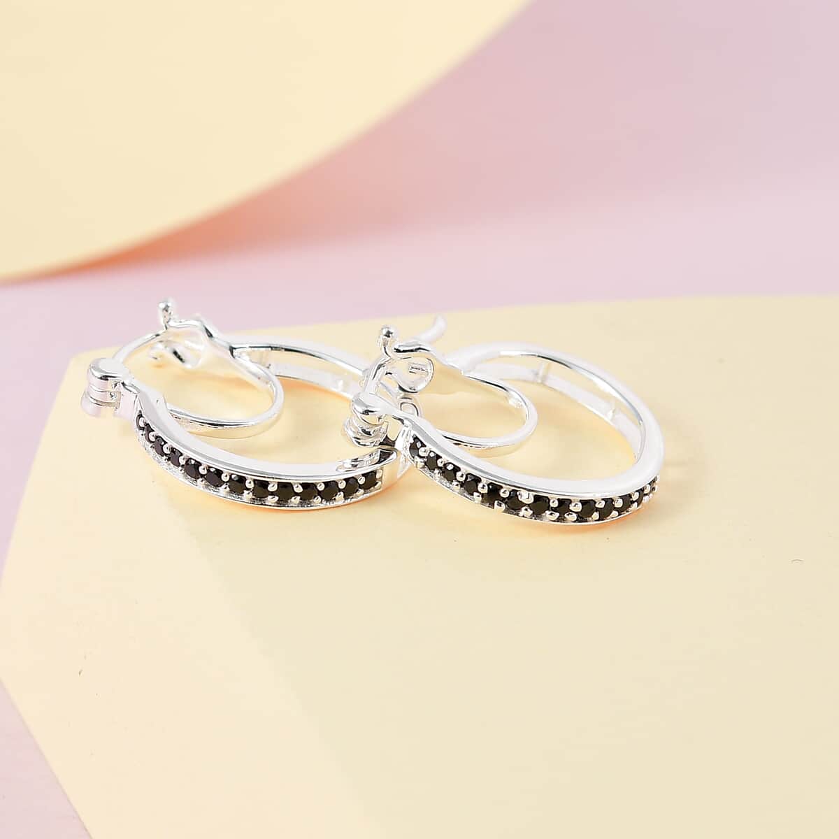 Thai Black Spinel Hoop Earrings in Sterling Silver 0.35 ctw image number 1