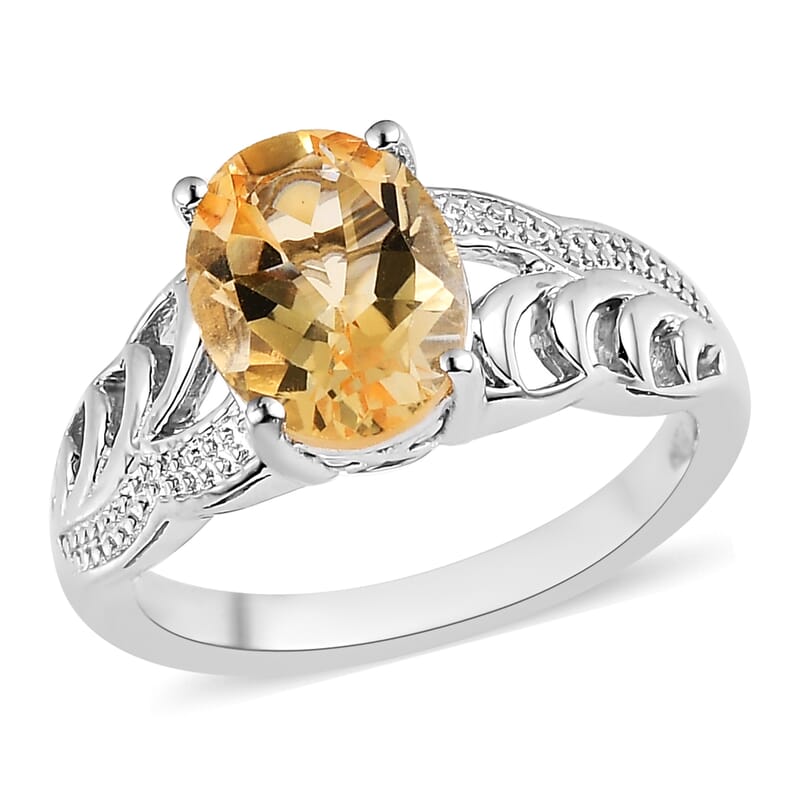 Karis Brazilian Citrine Solitaire Ring in Platinum Bond (Size 10.0) 1.75 ctw