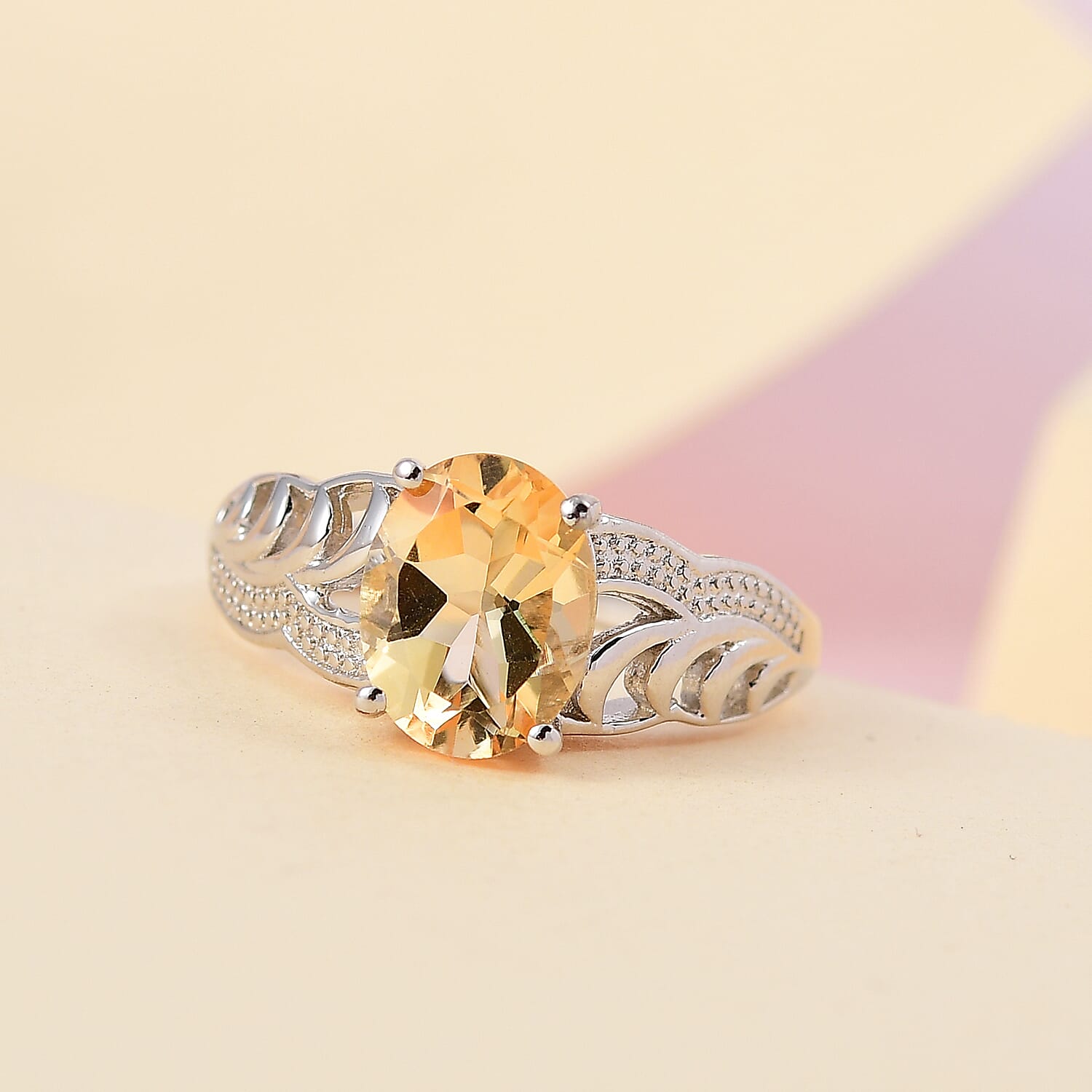 Karis Brazilian Citrine Solitaire Ring in Platinum Bond (Size 10.0) 1.75 ctw