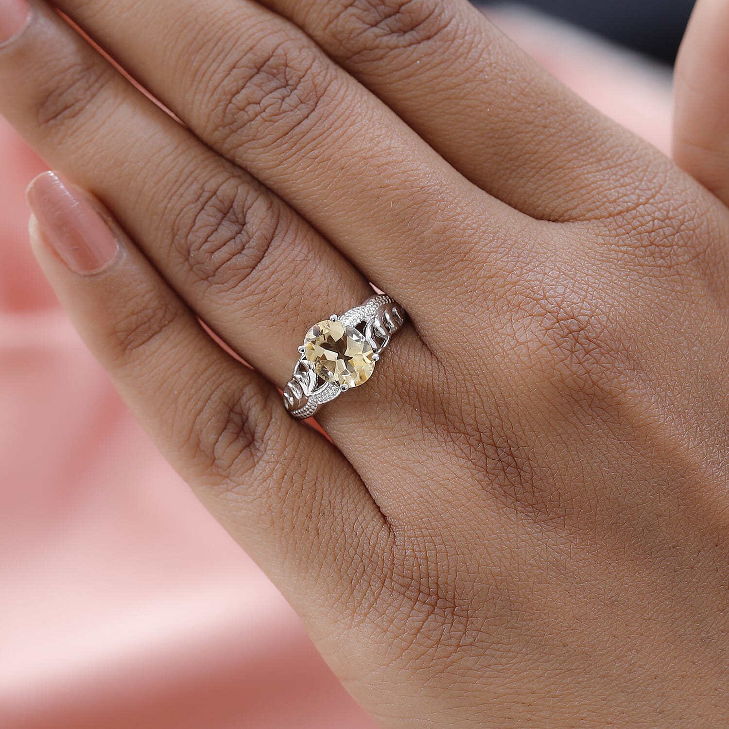 Karis Brazilian Citrine Solitaire Ring in Platinum Bond (Size 10.0) 1.75 ctw