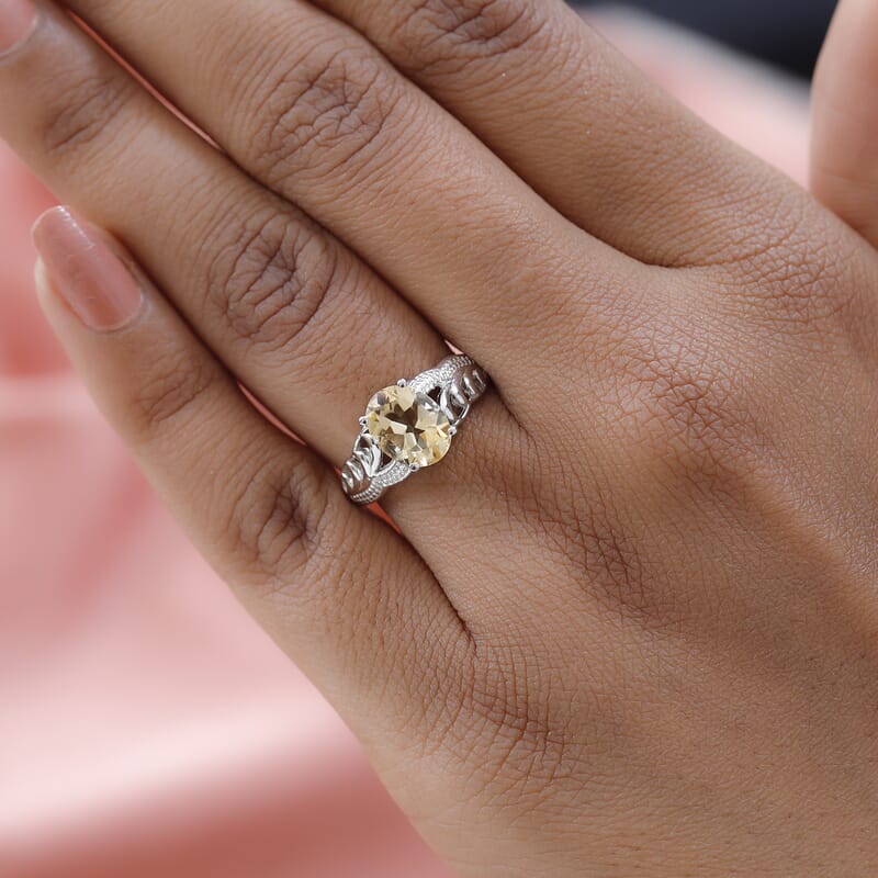 Karis Brazilian Citrine Solitaire Ring in Platinum Bond (Size 10.0) 1.75 ctw