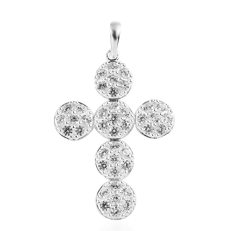White Zircon Cross Pendant in Sterling Silver 2.10 ctw