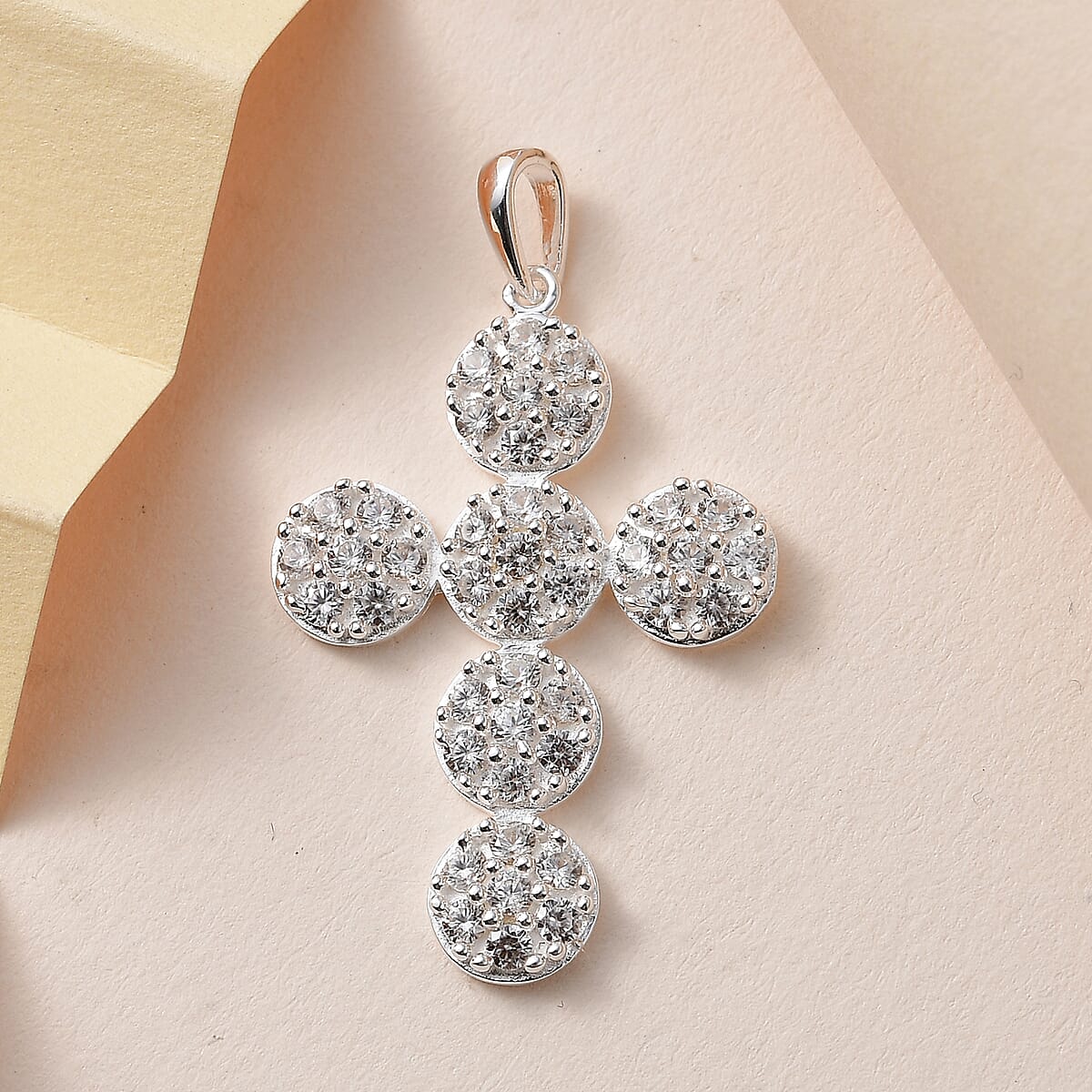 White Zircon Cross Pendant in Sterling Silver 2.10 ctw image number 1