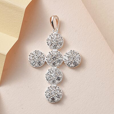 White Zircon Cross Pendant in Sterling Silver 2.10 ctw
