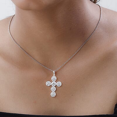 White Zircon Cross Pendant in Sterling Silver 2.10 ctw