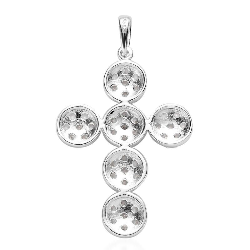 White Zircon Cross Pendant in Sterling Silver 2.10 ctw