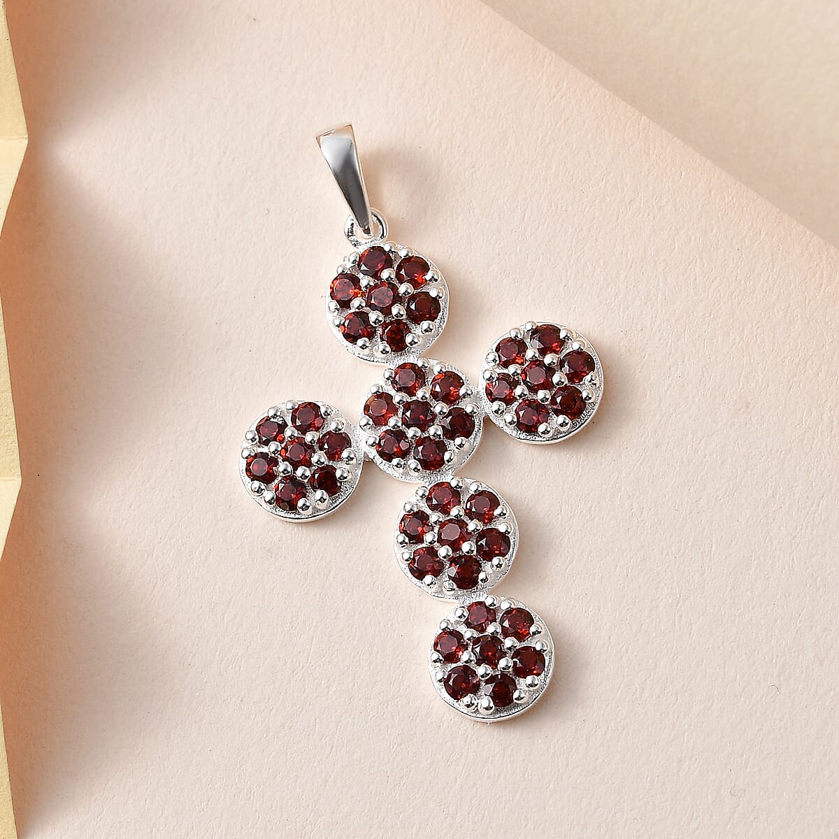 Mozambique Garnet Cross Pendant in Sterling Silver 1.75 ctw image number 1