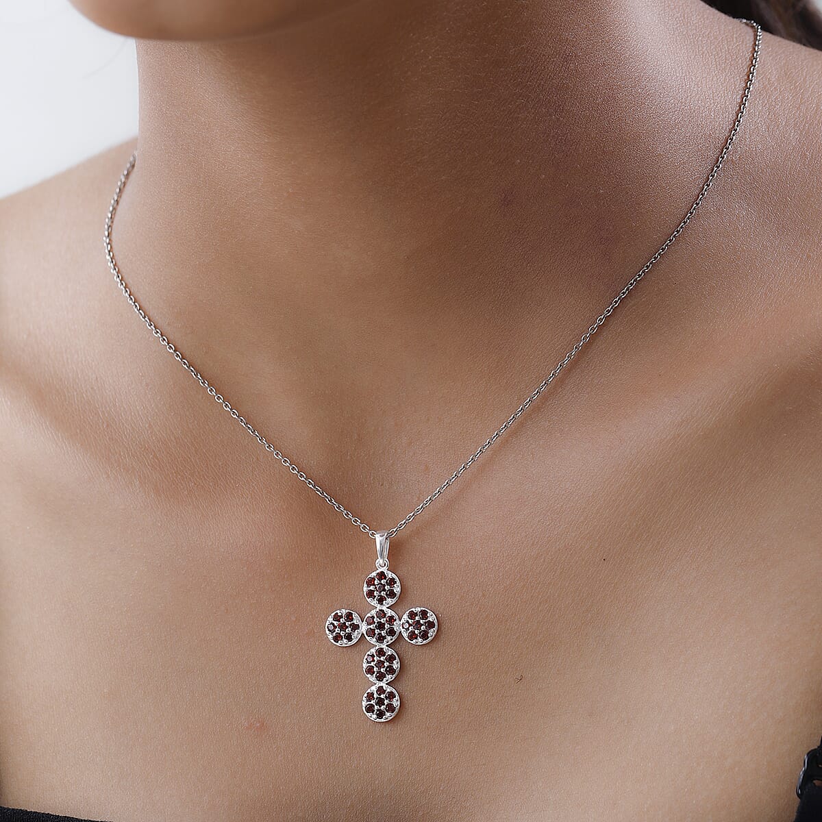 Mozambique Garnet Cross Pendant in Sterling Silver 1.75 ctw image number 2