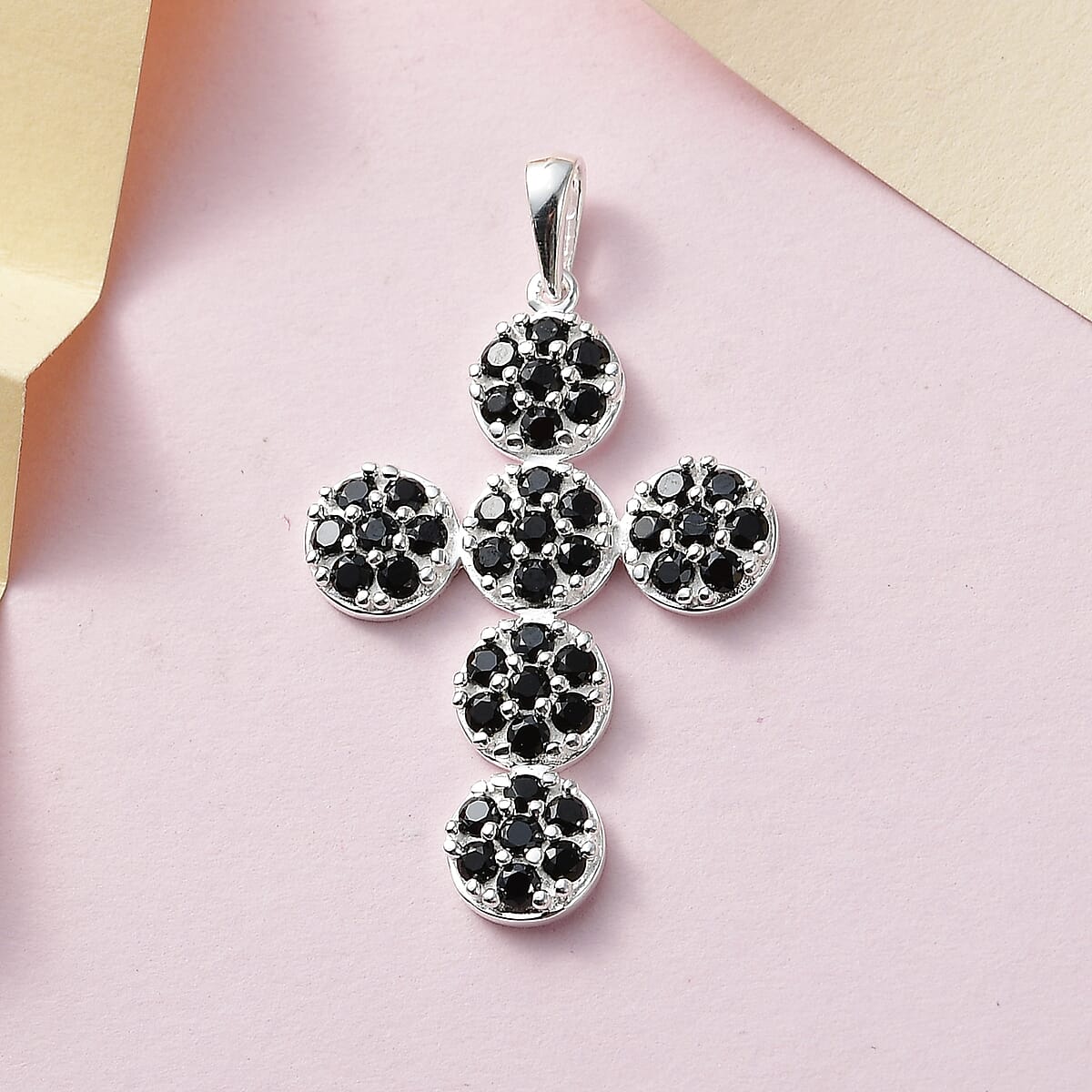 Thai Black Spinel Cross Pendant without Chain in Sterling Silver 2.10 ctw image number 1
