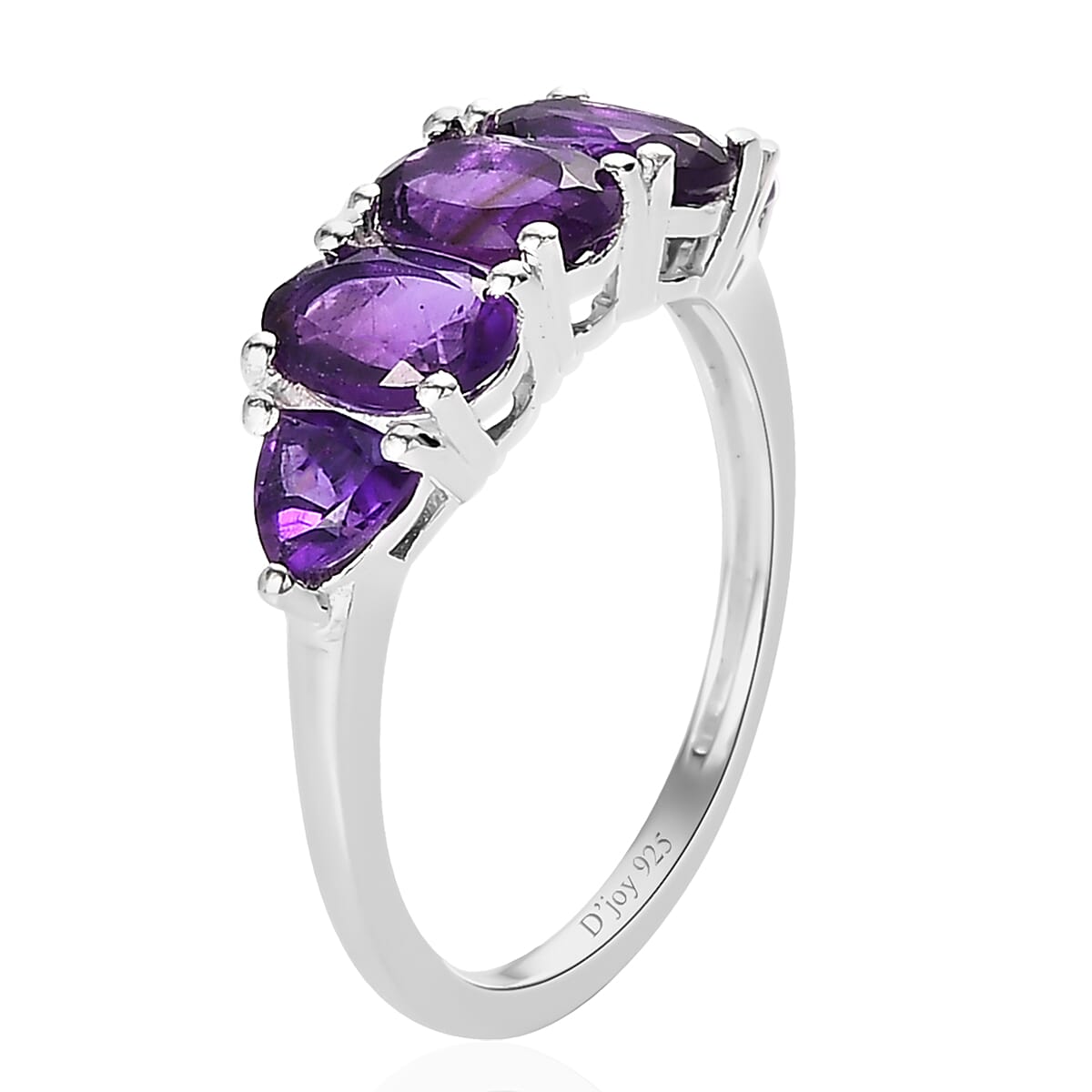 Amethyst 5 Stone Ring in Sterling Silver (Size 10.0) 1.60 ctw image number 3