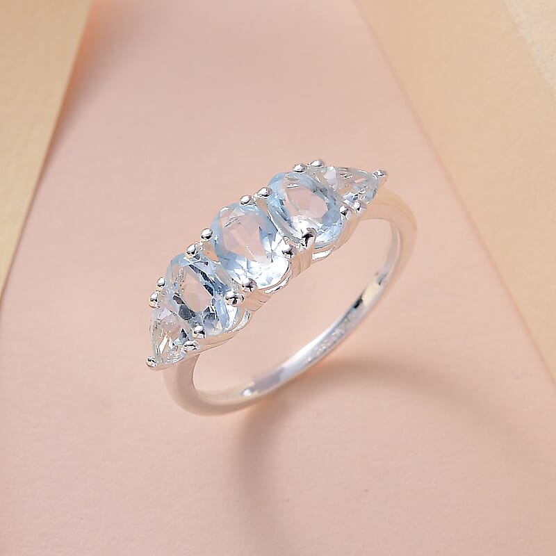 Sky Blue Topaz 5 Stone Ring in Sterling Silver (Size 10.0) 2.35 ctw