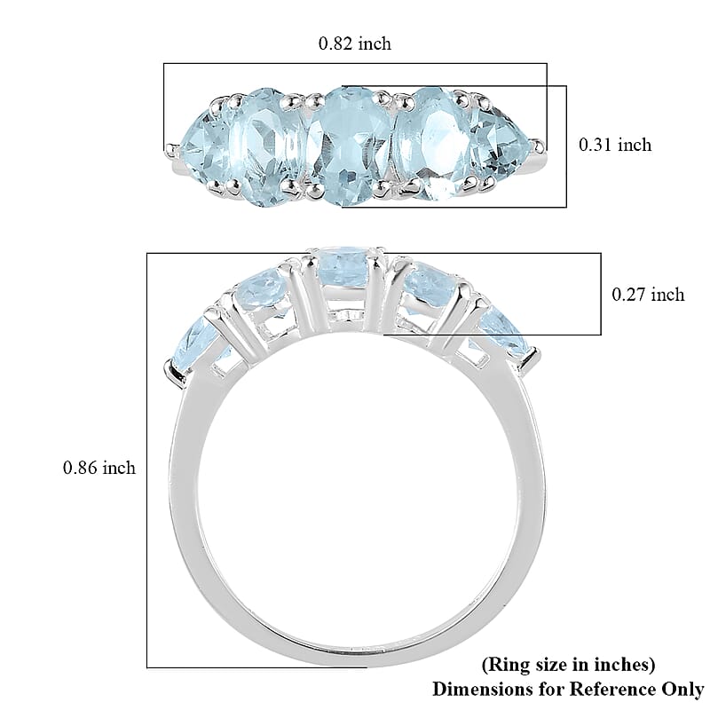 Sky Blue Topaz 5 Stone Ring in Sterling Silver (Size 10.0) 2.35 ctw
