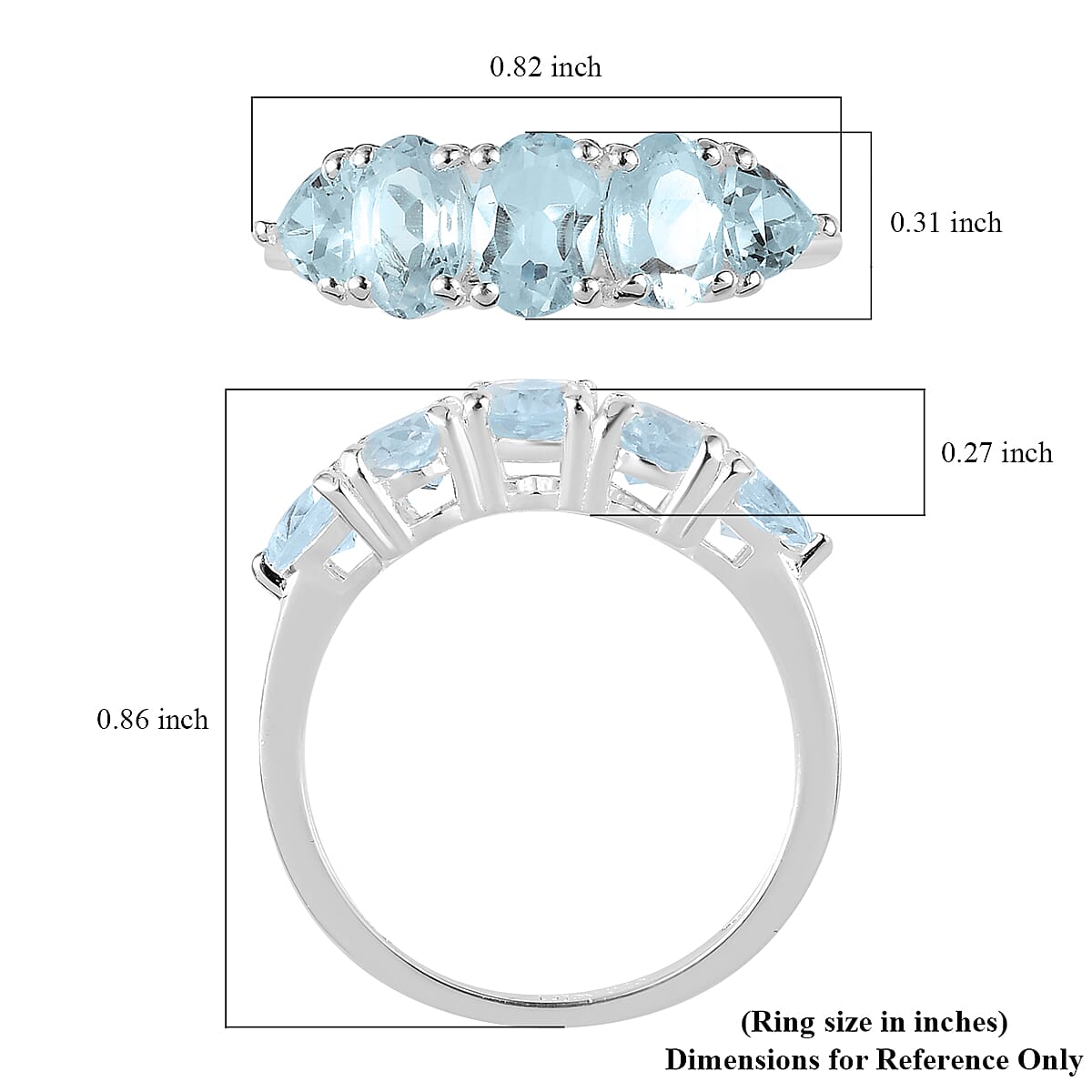 Sky Blue Topaz 5 Stone Ring in Sterling Silver (Size 6.0) 2.35 ctw image number 5