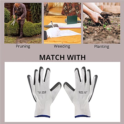Set of 6 Pairs Gray Nylon Nitrile Garden Gloves (Size 10)