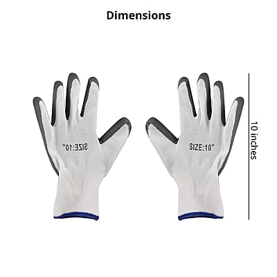 Set of 6 Pairs Gray Nylon Nitrile Garden Gloves (Size 10)
