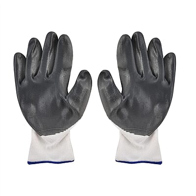 Set of 6 Pairs Gray Nylon Nitrile Garden Gloves (Size 10)
