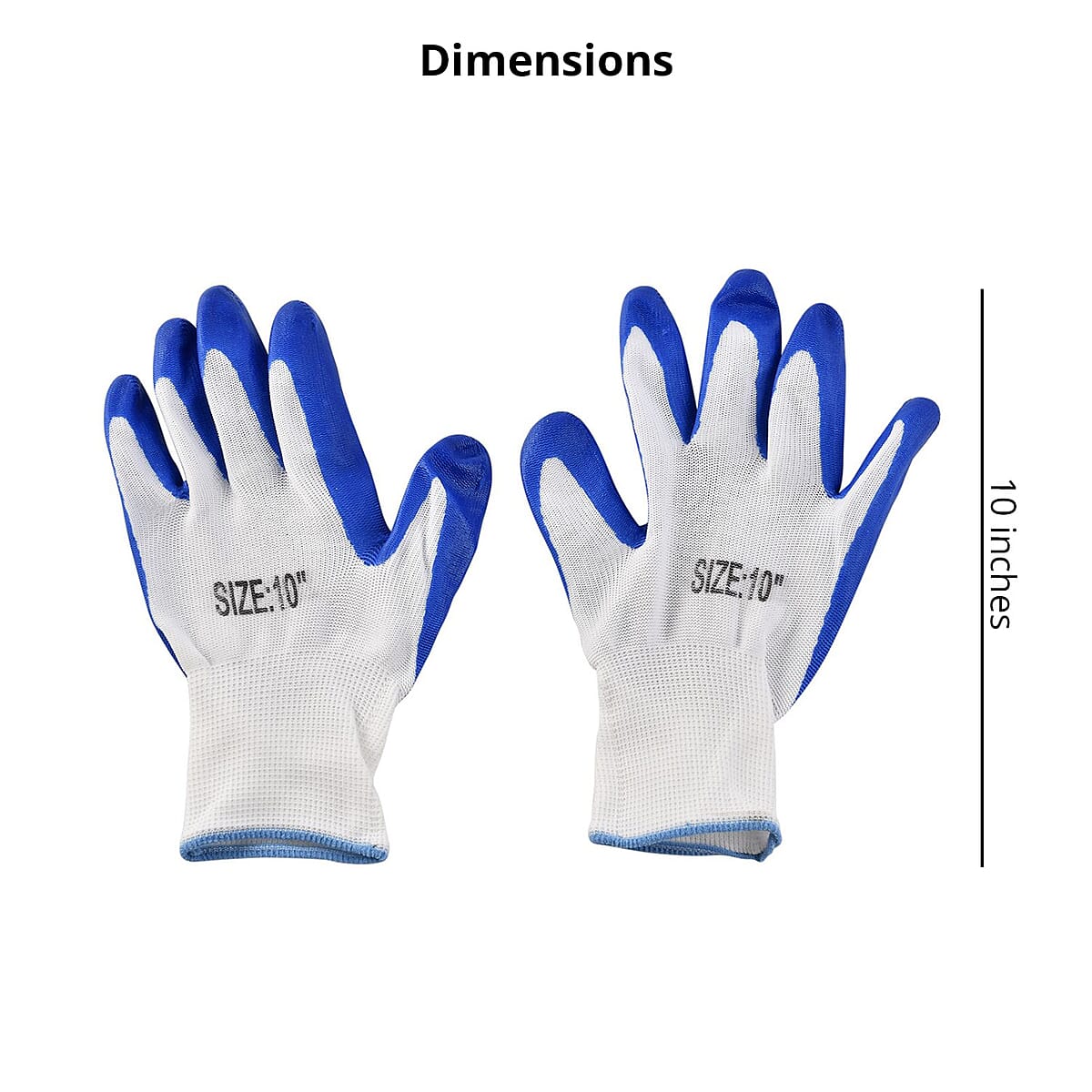 Set of 6 Pairs Blue Nylon Nitrile Garden Gloves (Size 10) image number 3
