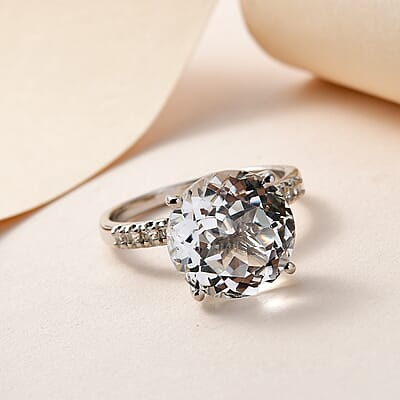 White Topaz Ring in Platinum Over Sterling Silver (Size 10.0) 9.75 ctw