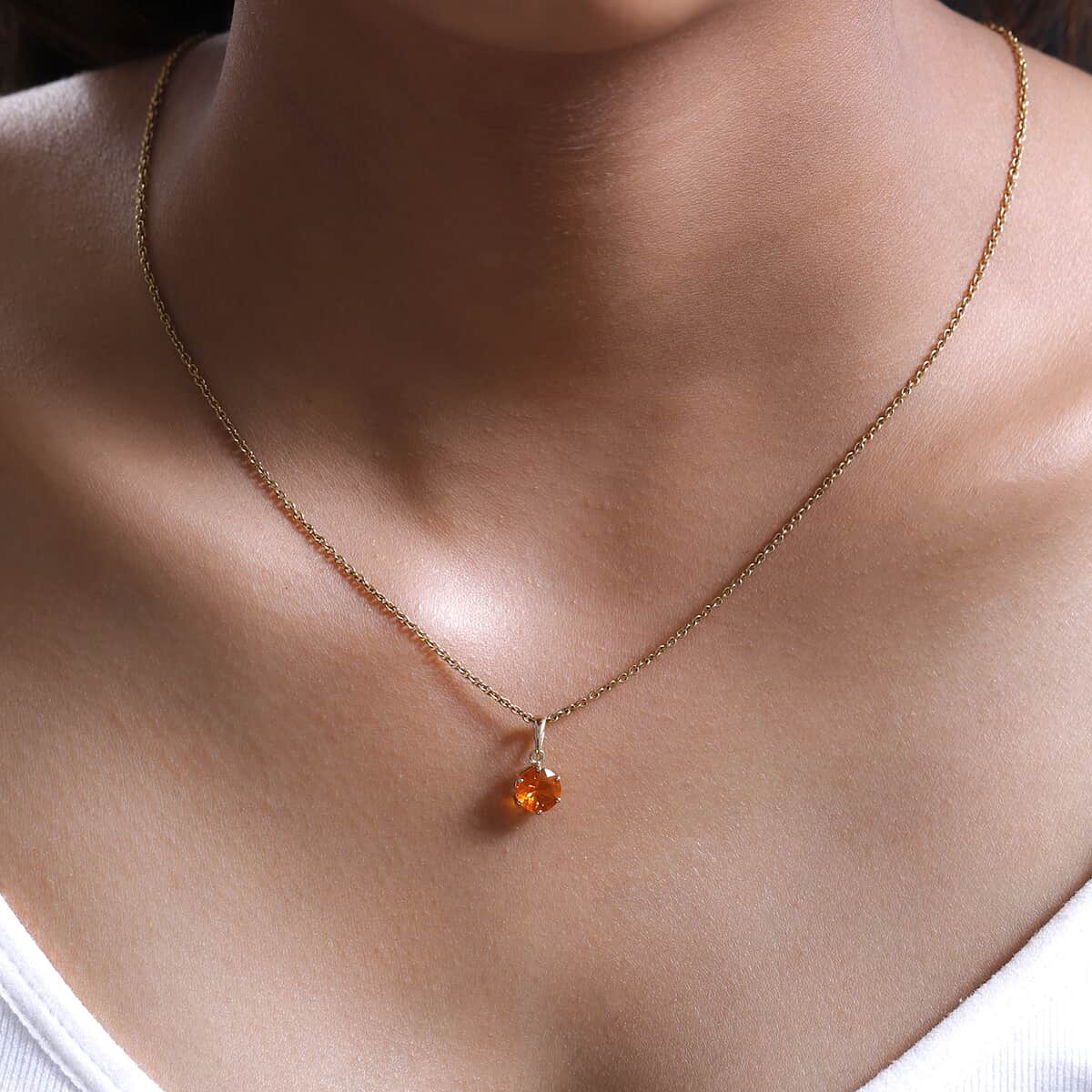 Luxoro 10K Yellow Gold AAA Brazilian Fire Opal Solitaire Pendant 0.85 ctw image number 2