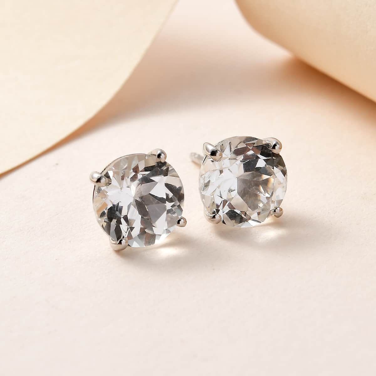 White Topaz Stud Earrings in Platinum Over Sterling Silver 11.00 ctw image number 1